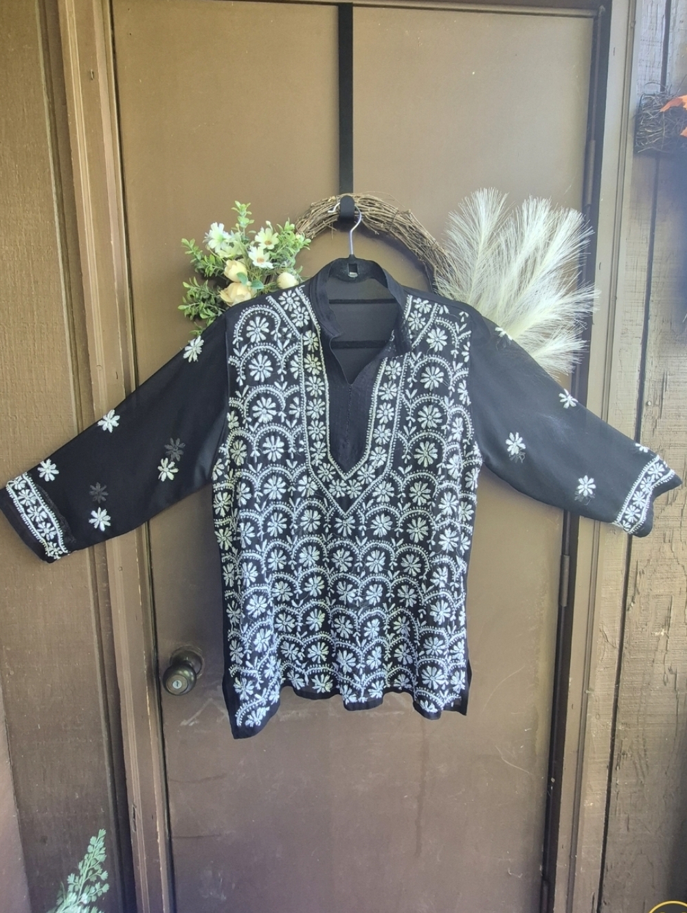 Embroidered Black Women's Tunic Top